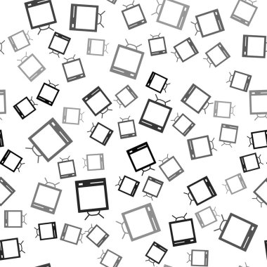 Siyah Retro TV simgesi beyaz arkaplanda izole edilmiş kusursuz desen. Televizyon tabelası. Vektör İllüstrasyonu.