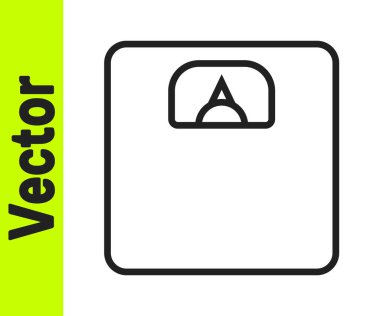 Siyah çizgi banyo ölçekli simge beyaz arka planda izole edildi. Ağırlık ölçme ekipmanı. Ağırlık ölçeği spor konsepti. Vektör İllüstrasyonu.