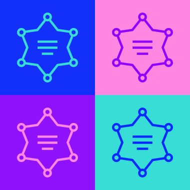 Popüler sanat eseri şerifi Hexagram ikonu renk arkaplanında izole edildi. Polis rozeti ikonu. Vektör İllüstrasyonu.