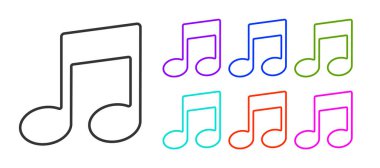 Siyah çizgi müzik notası, ton simgesi beyaz arkaplanda izole edilmiş. Simgeleri renklendirin. Vektör İllüstrasyonu.