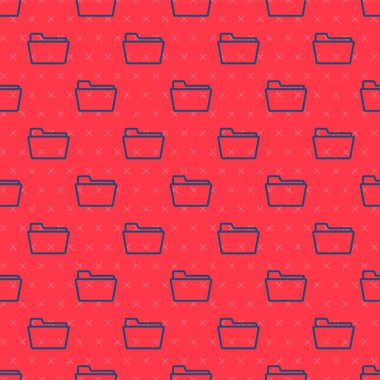 Mavi çizgi dosya klasörü simgesi kırmızı arkaplanda izole edilmiş. Muhasebe klasörü sembolü. Muhasebe yönetimi. Vektör İllüstrasyonu.