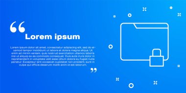 Mavi arkaplanda beyaz çizgi dizini ve kilit simgesi izole edildi. Kapalı dosya ve asma kilit. Güvenlik, güvenlik, koruma kavramı. Vektör İllüstrasyonu.