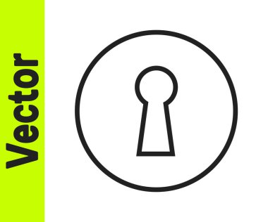 Siyah çizgi anahtar deliği simgesi beyaz arkaplanda izole edildi. Başarının anahtarı. Anahtar deliği bilmece, gizli, güvenlik kavramını ifade eder. Vektör İllüstrasyonu.