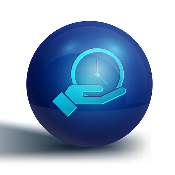 青い時計のアイコンは 白い背景に隔離された 時間の象徴だ 青い丸ボタン ベクターイラスト — ストックベクタ