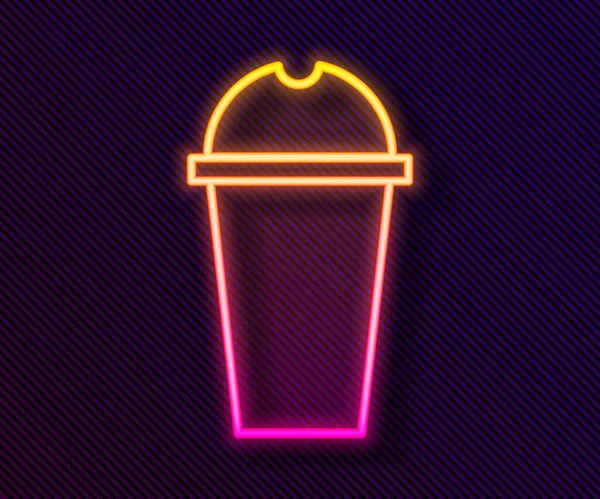 Világító Neon Vonal Milkshake Ikon Elszigetelt Fekete Alapon Műanyag Csésze — Stock Vector
