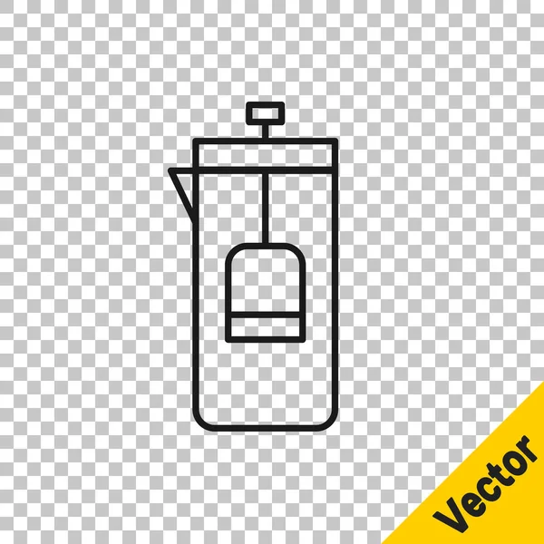 Black Line French Press Icon Isolated Transparent Background Vector Illustration — Stock Vector