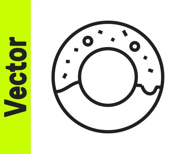 Schwarze Linie Donut Mit Süßer Glasur Symbol Isoliert Auf Weißem — Stockvektor