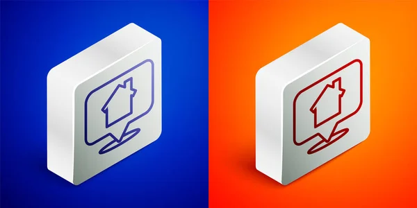 Isometric Line Map Pointer House Icon Isolated Blue Orange Background — Stock Vector