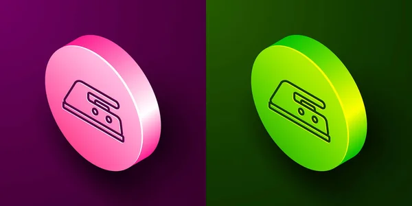 Изометрическая Линия Электрический Железный Значок Изолирован Фиолетовом Зеленом Фоне Паровой — стоковый вектор