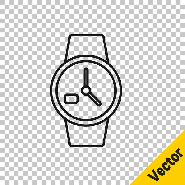 Black Line Wrist Watch Icon Isolated Transparent Background Wristwatch Icon — Stock Vector