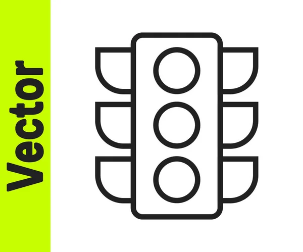 Zwarte Lijn Verkeerslichtpictogram Geïsoleerd Witte Achtergrond Vector Illustratie — Stockvector