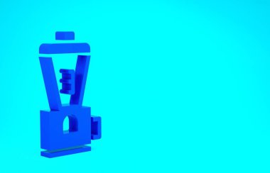 Mavi elektrikli kahve öğütücü ikonu mavi arka planda izole edilmiş. Minimalizm kavramı. 3d illüstrasyon 3B canlandırma
