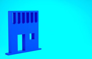 Mavi kahve dükkanı ikonu mavi arka planda izole edilmiş. Minimalizm kavramı. 3d illüstrasyon 3B canlandırma