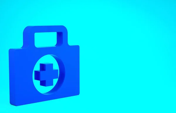 Blue First aid kit icon isolated on blue background. Medical box with cross. Medical equipment for emergency. Healthcare concept. Minimalism concept. 3d illustration 3D render