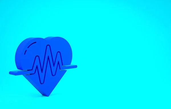 Blue Heart rate icon isolated on blue background. Heartbeat sign. Heart pulse icon. Cardiogram icon. Minimalism concept. 3d illustration 3D render