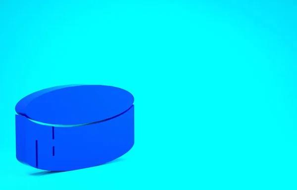 Kék hoki korong ikon elszigetelt kék háttérrel. Sportfelszerelés. Minimalizmus koncepció. 3d illusztráció 3D render — Stock Fotó