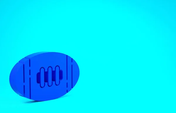 블루 아메리칸 풋볼볼 아이콘은 파란 배경에 분리되어 있다. 럭비볼 아이콘이야. 팀 스포츠 게임의 상징. 미니멀리즘의 개념입니다. 3d 삽화 3D 렌더링 — 스톡 사진