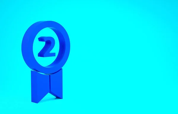 Ícone medalha azul isolado no fundo azul. Assinatura de conquista do vencedor. Medalha de prémio. Conceito de minimalismo. 3D ilustração 3D render — Fotografia de Stock