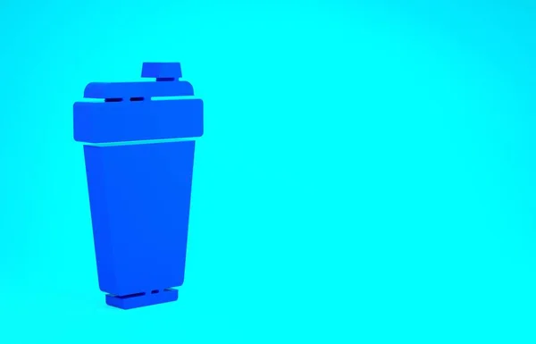 青の背景に隔離されたブルーフィットネスシェーカーアイコン。ウォーターやタンパク質カクテル用の蓋付きスポーツシェーカーボトル。最小限の概念。3Dイラスト3Dレンダリング — ストック写真