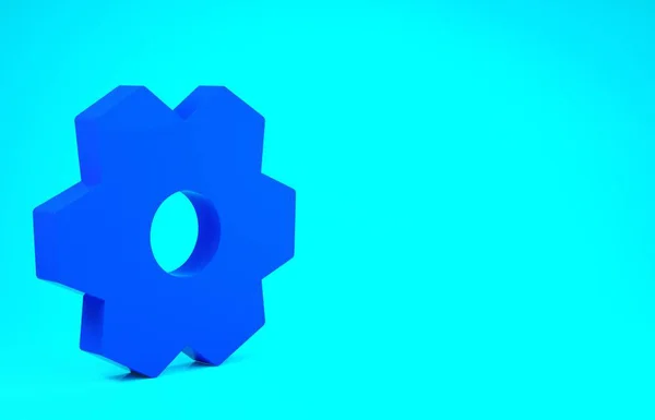 Ícone de engrenagem azul isolado no fundo azul. Cogwheel sinal de configurações de engrenagem. Símbolo Cog. Conceito de minimalismo. 3D ilustração 3D render — Fotografia de Stock