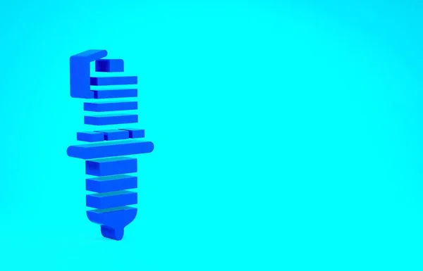 Blue Car spark plug icon isolated on blue background. Car electric candle. Minimalism concept. 3d illustration 3D render