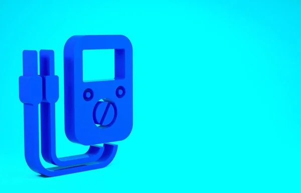 블루 암 페레 미터, 멀티 미터, 볼트미터 아이콘은 파란 배경에 분리되어 있습니다. 전류 측정 도구. 미니멀리즘의 개념입니다. 3d 삽화 3D 렌더링 — 스톡 사진