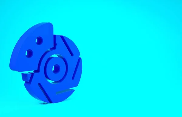 Гальмівний диск Blue Car з значком штангенциркуль ізольовано на синьому фоні. Концепція мінімалізму. 3D ілюстрація 3D рендеринга — стокове фото