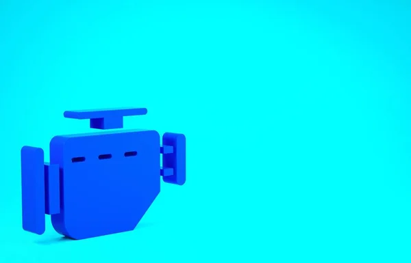 Ícone do motor Blue Check isolado no fundo azul. Conceito de minimalismo. 3D ilustração 3D render — Fotografia de Stock