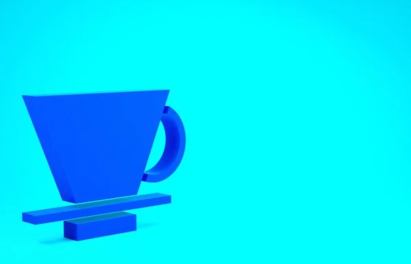 Icono azul de la cafetera V60 aislado sobre fondo azul. Concepto minimalista. 3D ilustración 3D render —  Fotos de Stock