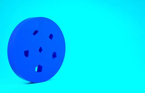 Biscoito azul ou biscoito com ícone de chocolate isolado no fundo azul. Conceito de minimalismo. 3D ilustração 3D render — Fotografia de Stock
