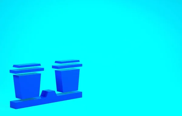 Taza de café azul para ir icono aislado sobre fondo azul. Concepto minimalista. 3D ilustración 3D render — Foto de Stock