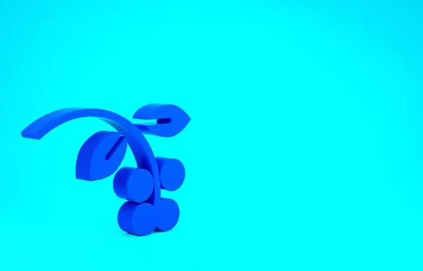 Grão de café azul, ramo com folha e ícone de baga isolado no fundo azul. Planta com folha, baga, fruta, semente. Conceito de minimalismo. 3D ilustração 3D render — Fotografia de Stock