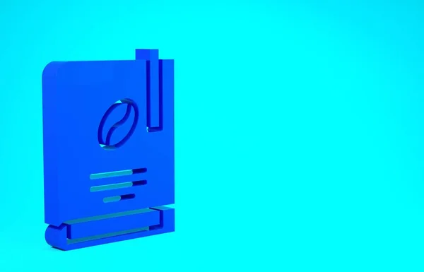 Ícone do livro de café azul isolado no fundo azul. Conceito de minimalismo. 3D ilustração 3D render — Fotografia de Stock