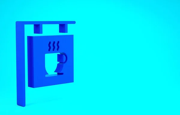 Blue Street signboard coffee icon isolated on blue background. Minimalism concept. 3d illustration 3D render