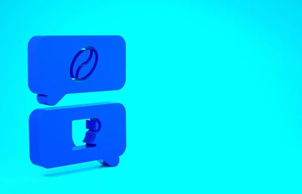 Μπλε καφέ και συνομιλία εικονίδιο απομονώνονται σε μπλε φόντο. Συζήτηση για καφέ. Ομιλίες. Μινιμαλιστική έννοια. 3d απεικόνιση 3D καθιστούν — Φωτογραφία Αρχείου