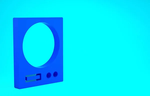Сині електронні ваги ізольовані на синьому фоні. Обладнання для вимірювання ваги. Концепція мінімалізму. 3D ілюстрація 3D рендеринга — стокове фото