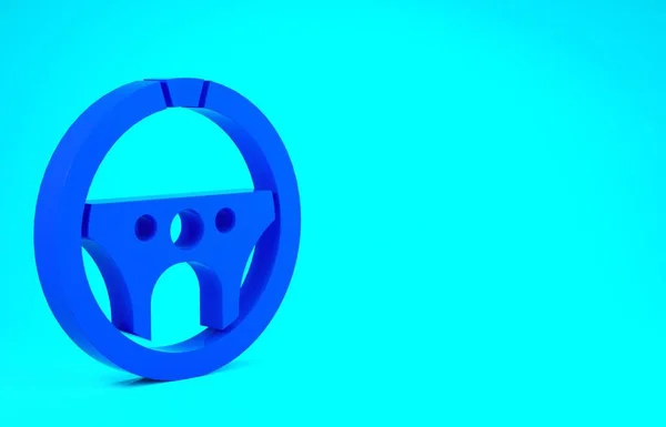 Ikona modrého volantu izolovaná na modrém pozadí. Ikona kola. Minimalismus. 3D ilustrace 3D vykreslení — Stock fotografie