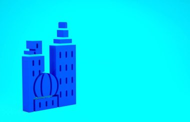 Blue City manzara simgesi mavi arkaplanda izole edildi. Metropolis mimarisi panoramik manzara. Minimalizm kavramı. 3d illüstrasyon 3B canlandırma