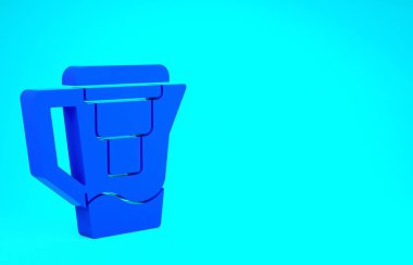 Mavi arka planda izole edilmiş bir filtre simgesi olan Mavi Su testisi. Minimalizm kavramı. 3d illüstrasyon 3B canlandırma