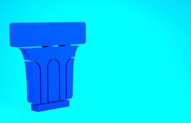 Mavi arka planda su ikonu olan mavi cam. Soda bardağı. Minimalizm kavramı. 3d illüstrasyon 3B canlandırma