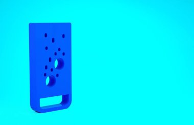 Mavi Effervescent aspirin tabletleri mavi arka planda izole edilmiş bir bardak su ikonunda erir. Minimalizm kavramı. 3d illüstrasyon 3B canlandırma