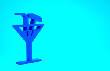 Mavi Kokteyl simgesi mavi arkaplanda izole edildi. Minimalizm kavramı. 3d illüstrasyon 3B canlandırma