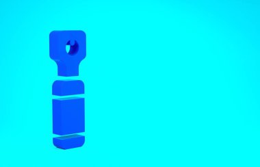Mavi şişe açma simgesi mavi arkaplanda izole edildi. Minimalizm kavramı. 3d illüstrasyon 3B canlandırma