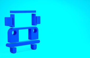 Mavi Okul Otobüsü simgesi mavi arkaplanda izole edildi. Toplu taşıma sembolü. Minimalizm kavramı. 3d illüstrasyon 3B canlandırma