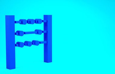 Mavi Abaküs simgesi mavi arkaplanda izole edildi. Geleneksel sayım çerçevesi. Eğitim işareti. Matematik okulu. Minimalizm kavramı. 3d illüstrasyon 3B canlandırma