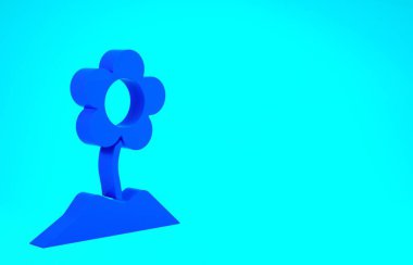 Mavi çiçek simgesi mavi arkaplanda izole edildi. Minimalizm kavramı. 3d illüstrasyon 3B canlandırma