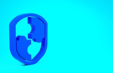 Mavi Kalkan simgesi mavi arkaplanda izole edildi. Gardiyan. Güvenlik, güvenlik, koruma, gizlilik kavramı. Minimalizm kavramı. 3d illüstrasyon 3B canlandırma