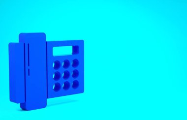 Mavi Telefon simgesi mavi arkaplanda izole edildi. Sabit telefon. Minimalizm kavramı. 3d illüstrasyon 3B canlandırma