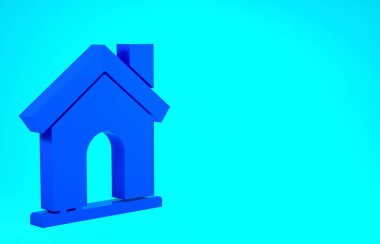 Mavi Ev simgesi mavi arkaplanda izole edildi. Ev sembolü. Minimalizm kavramı. 3d illüstrasyon 3B canlandırma