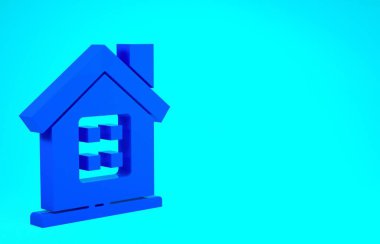 Mavi Ev simgesi mavi arkaplanda izole edildi. Ev sembolü. Minimalizm kavramı. 3d illüstrasyon 3B canlandırma